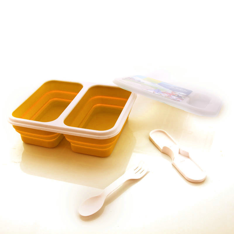 花色(stylor)stt-0093 双格折叠饭盒 纳米硅胶便携饭盒 方便易携餐盒