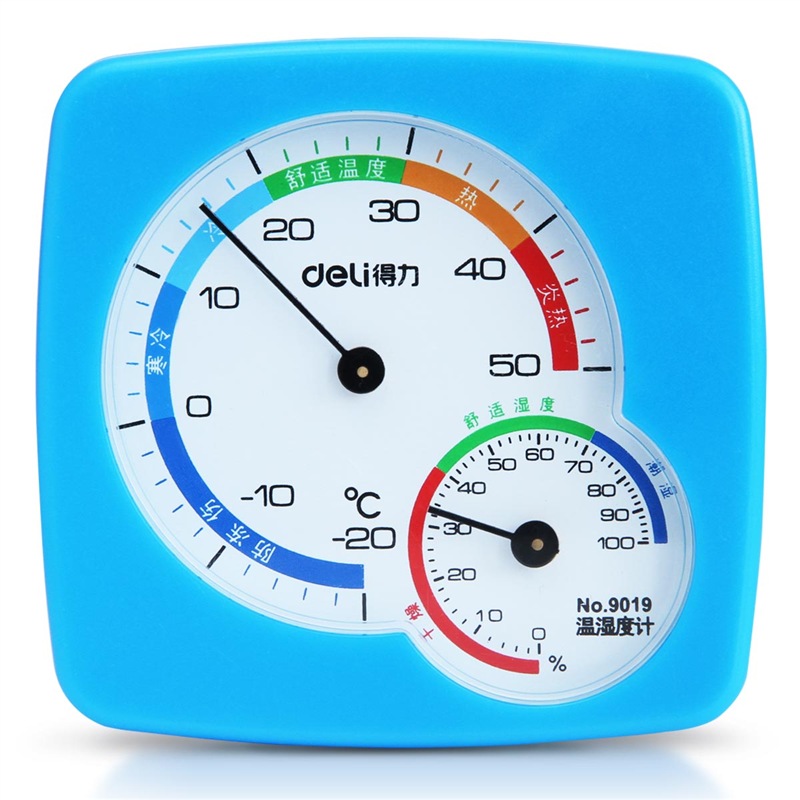 得力(deli)9019 时尚简约室内家用温度计/温湿度计 进口机芯 蓝色