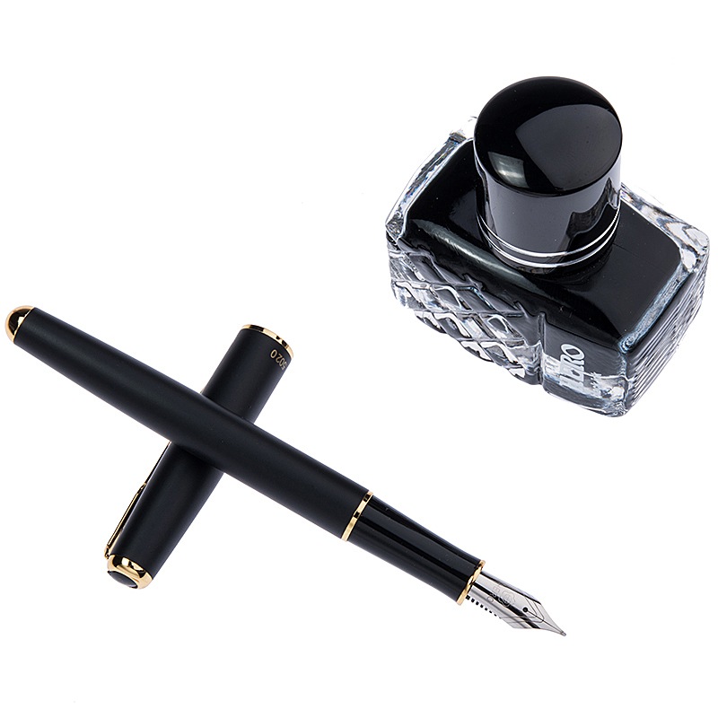 英雄(hero)5020黑砂依金笔(明尖)钢笔墨水礼盒套装