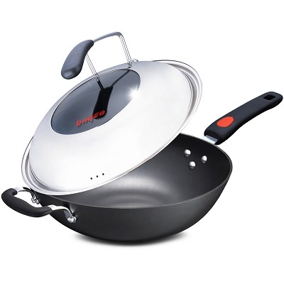 拜格(bayco) bg1144 32cm炒锅不锈铸铁无涂层锅具配透明可立盖