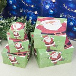 柯柯安（KEKEAN） 圣诞节苹果盒  圣诞礼品盒 正方形礼品礼物盒  正方绿底圣诞老人+礼品袋 XL号14*5*14.5*9cm 庆典物品