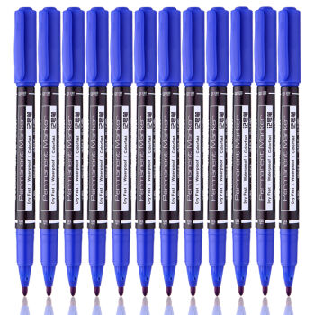 得力(deli)6824 双头记号笔 蓝色 12只/盒