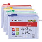 齐心（COMIX）A1054 经济型网格拉链袋 10个/包 A4 颜色随机