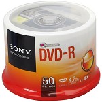 索尼（SONY）DVD-R 4.7G 16X dvd刻录盘 光盘 空白光盘 50片装