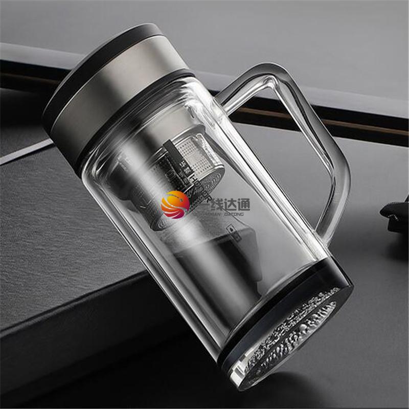 华象(hoaor)双层防烫玻璃杯 便携带盖办公杯滤网茶隔 300ml_水杯保温