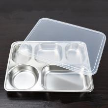 联通 加厚不锈钢五格餐盘 带塑料盖 长28.2cm 宽22cm 厨房器皿