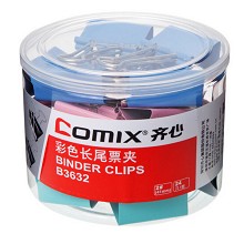 齐心（COMIX）B3632 41mm彩色长尾夹/票据夹/燕尾夹/铁夹子 24只/筒