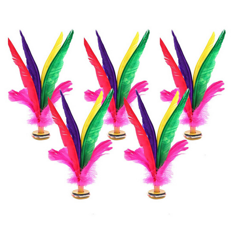 杜威克 毽子大号 鹅毛羽毛彩色 比赛毽球牛筋底花键儿童毽子 5个装