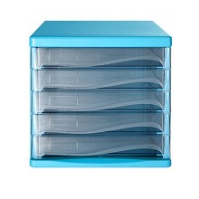齐心 B2247 塑胶文件柜 资料整理柜 桌面抽屉柜 五层 单台 蓝色