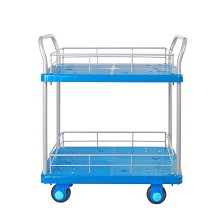 连和（Uni-Silent）PLA200Y-T2-HL2-D 塑料平板双层双扶手两层护栏200kg手推车  蓝色   铁支架天然橡胶轮