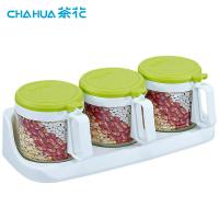 茶花（CHAHUA）6016 三组圆形玻璃调味瓶调料盒架 300ML*3（单位：套）